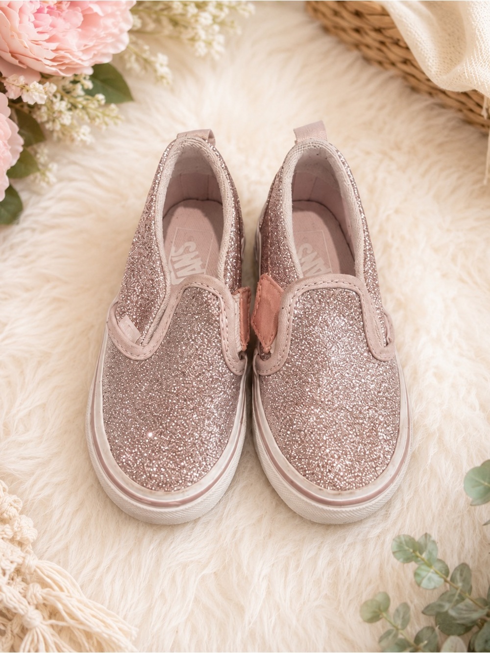Toddler Vans Pink Glitter Slip-On Sneakers – Size 8